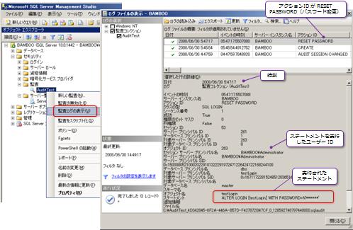 サーバーに対する監査ログの表示例