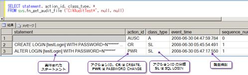 サーバーに対する監査ログの表示例（コマンド参照）